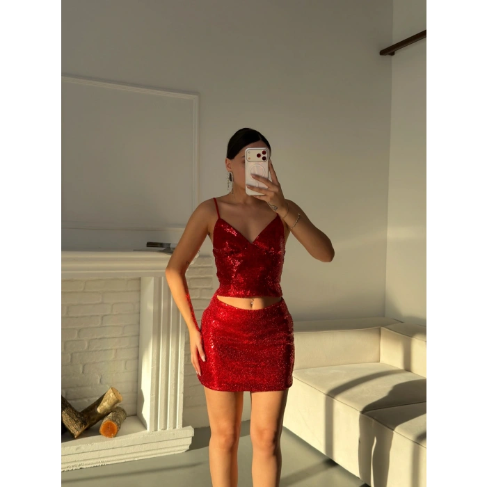 Payetli Mini Takım - KIRMIZI