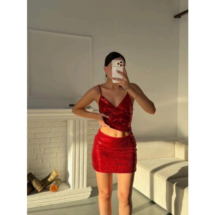 Payetli Mini Takım - KIRMIZI