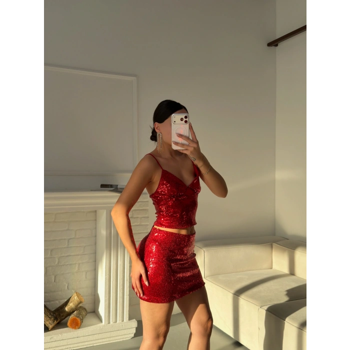 Payetli Mini Takım - KIRMIZI