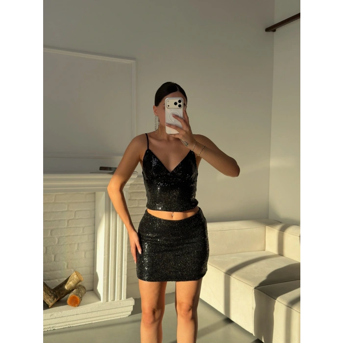 Payetli Mini Takım - SİYAH