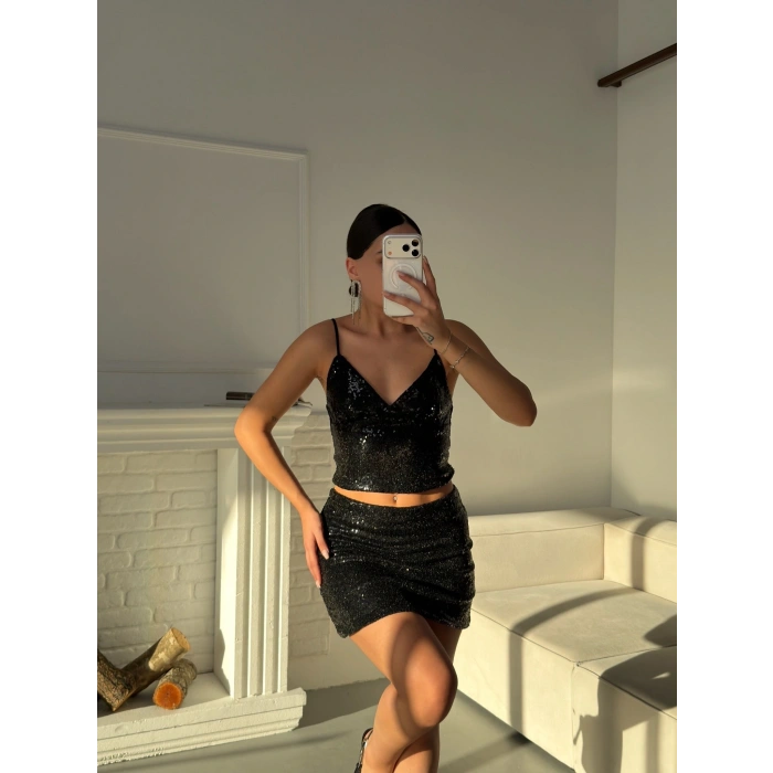 Payetli Mini Takım - SİYAH