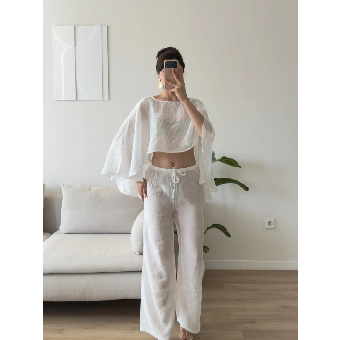 Pelerin Oversize Pareo Takım - BEYAZ