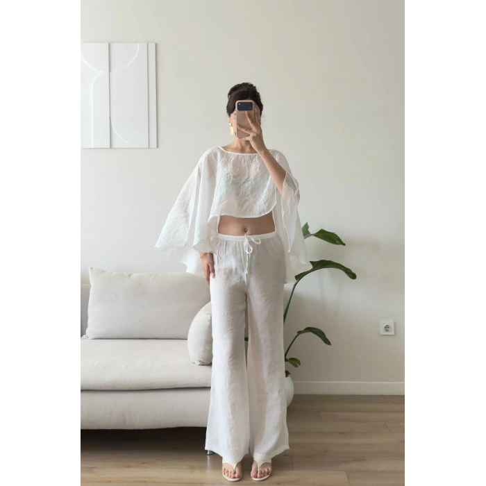 Pelerin Oversize Pareo Takım - BEYAZ
