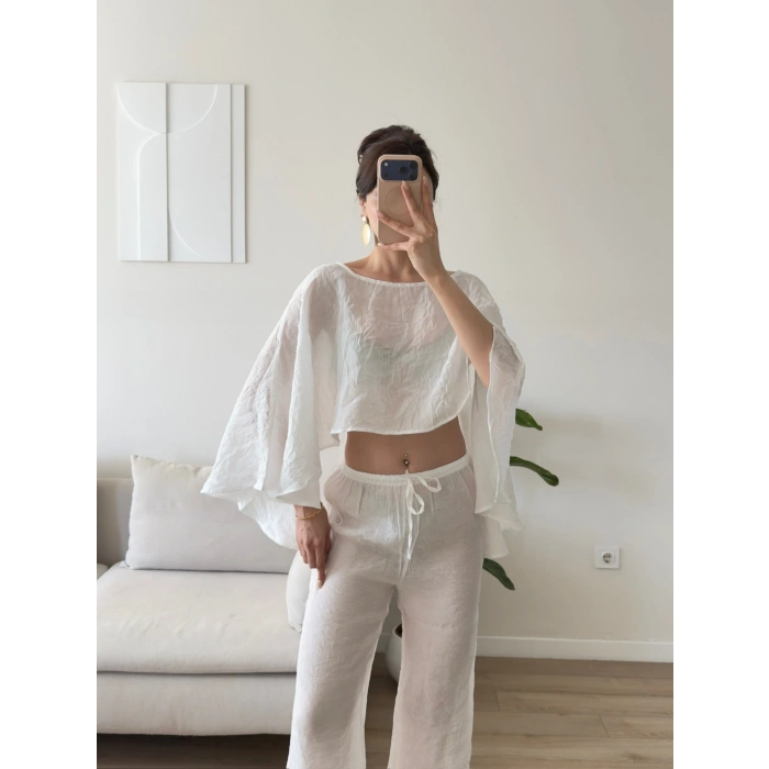 Pelerin Oversize Pareo Takım - BEYAZ