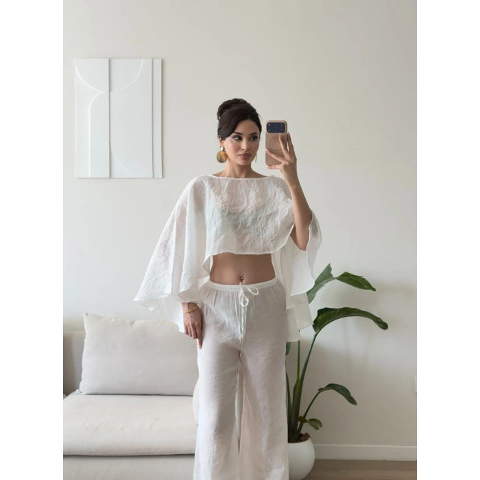 Pelerin Oversize Pareo Takım - BEYAZ