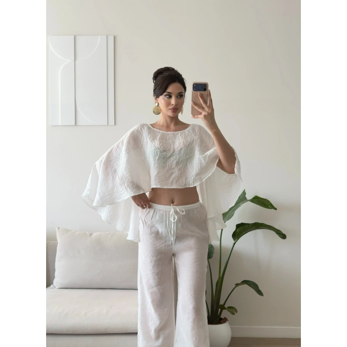 Pelerin Oversize Pareo Takım - BEYAZ