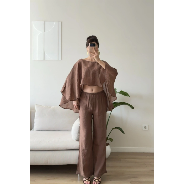 Pelerin Oversize Pareo Takım - KAHVE
