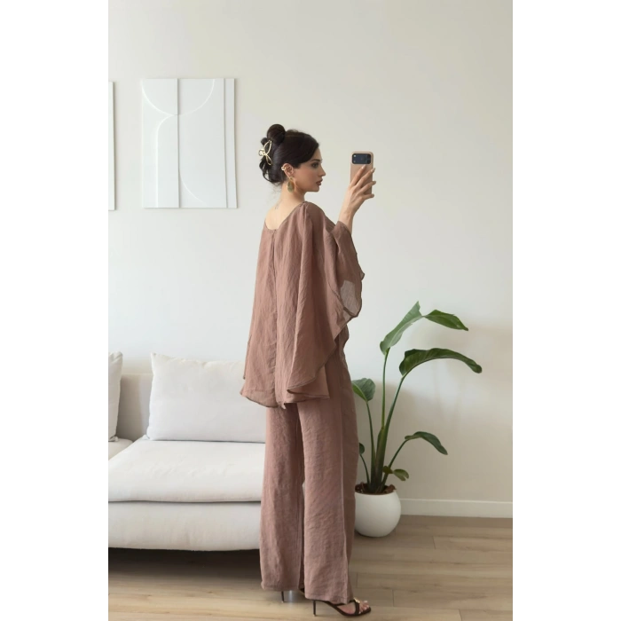 Pelerin Oversize Pareo Takım - KAHVE