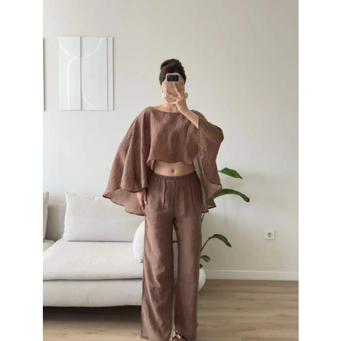 Pelerin Oversize Pareo Takım - KAHVE