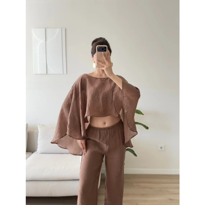 Pelerin Oversize Pareo Takım - KAHVE