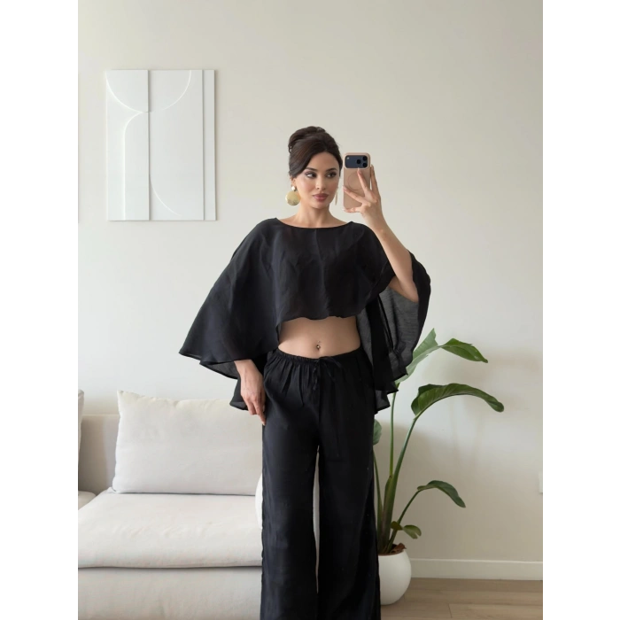 Pelerin Oversize Pareo Takım - SİYAH