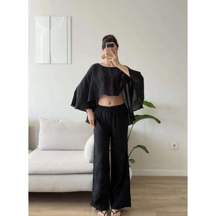 Pelerin Oversize Pareo Takım - SİYAH