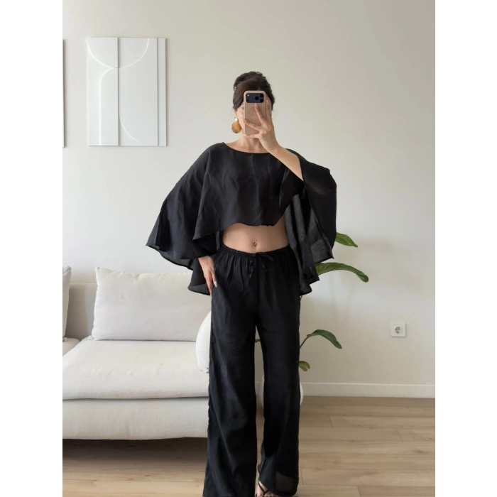 Pelerin Oversize Pareo Takım - SİYAH