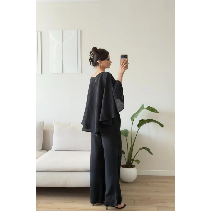 Pelerin Oversize Pareo Takım - SİYAH