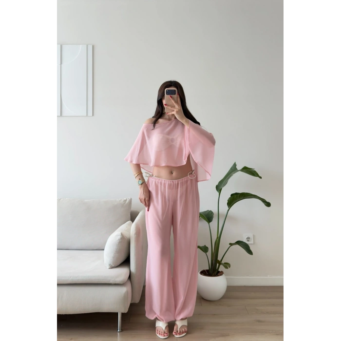 Pelerin Tül Pareo Takım - PEMBE