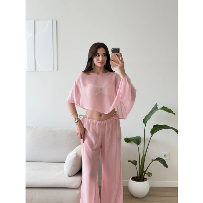 Pelerin Tül Pareo Takım - PEMBE