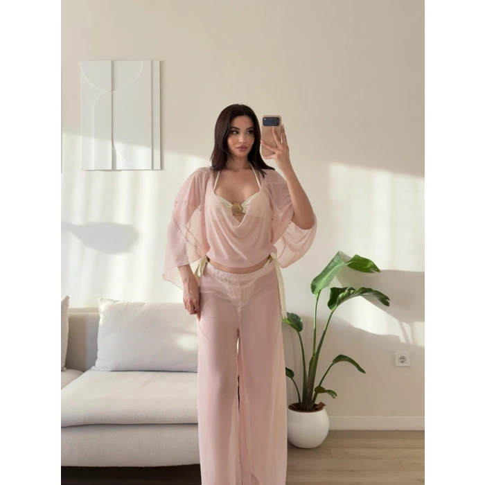 Pelerin Tül Pareo Takım - PEMBE