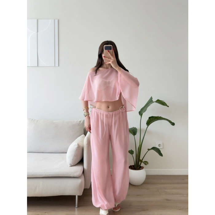 Pelerin Tül Pareo Takım - PEMBE