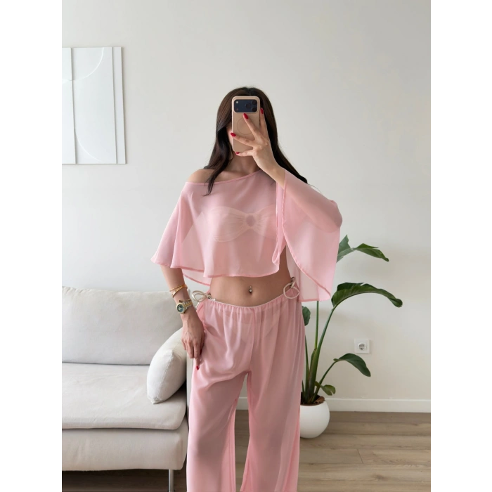 Pelerin Tül Pareo Takım - PEMBE