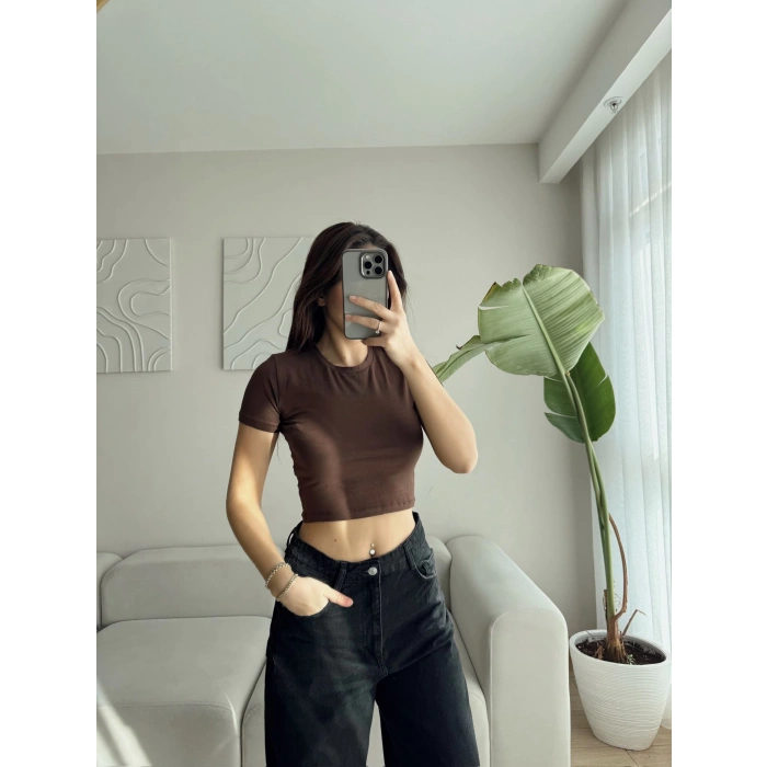 Penye Crop T-shirt - KAHVE