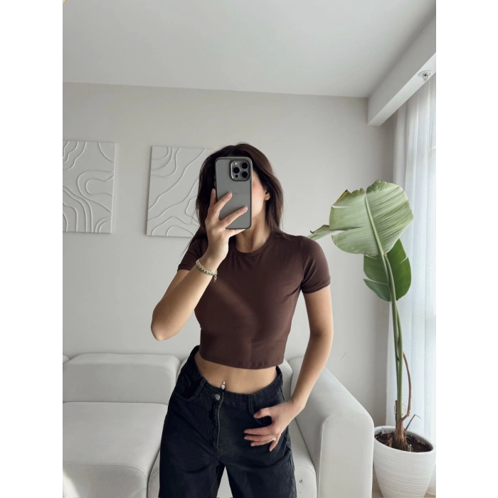 Penye Crop T-shirt - KAHVE