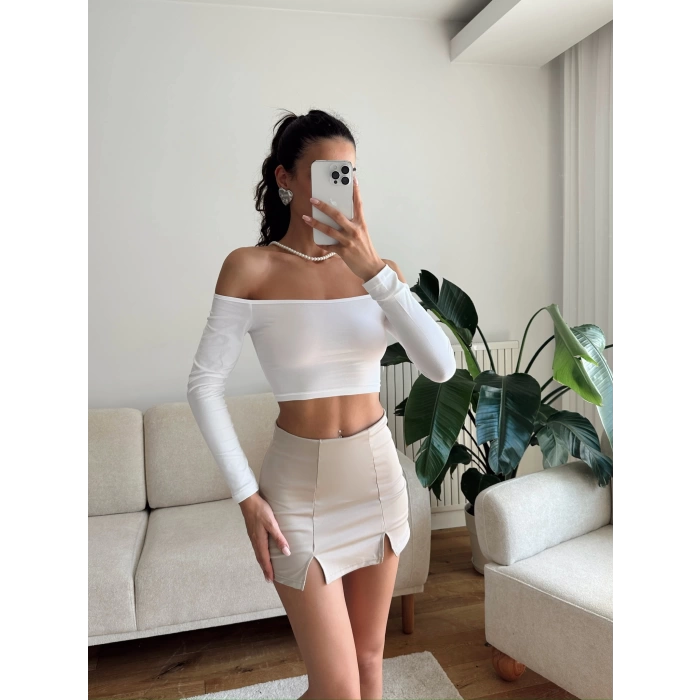 Madonna Yaka Crop - BEYAZ