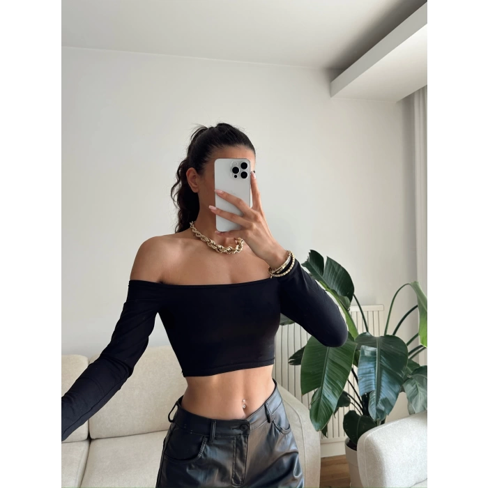 Madonna Yaka Crop - SİYAH