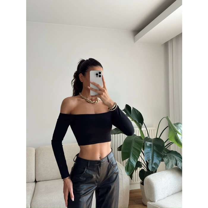 Madonna Yaka Crop - SİYAH