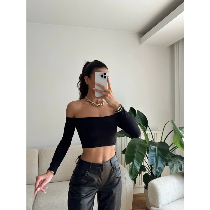 Madonna Yaka Crop - SİYAH