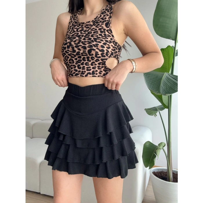 Pileli Kloş Etek-SİYAH