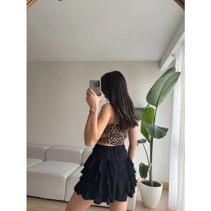 Pileli Kloş Etek-SİYAH