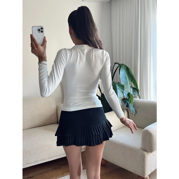Polo Yaka Crop - BEYAZ