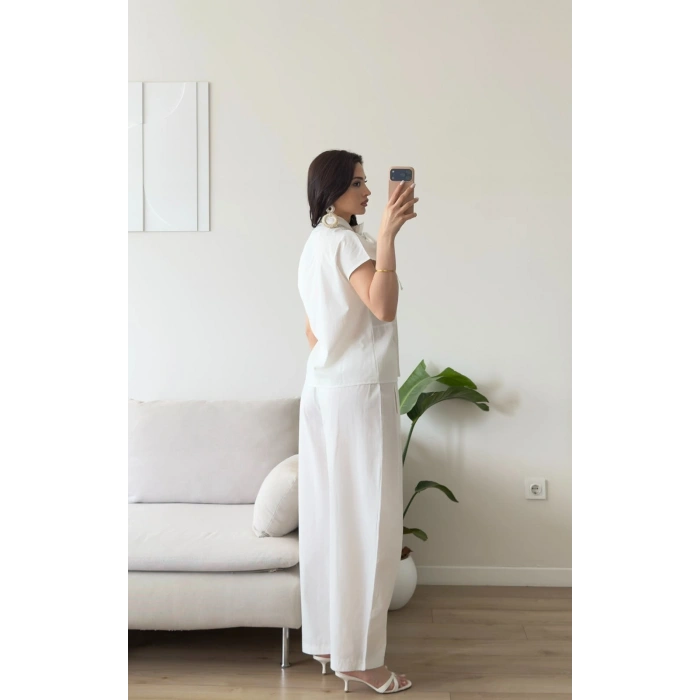 Poplin Balon Pantolon Takım - BEYAZ