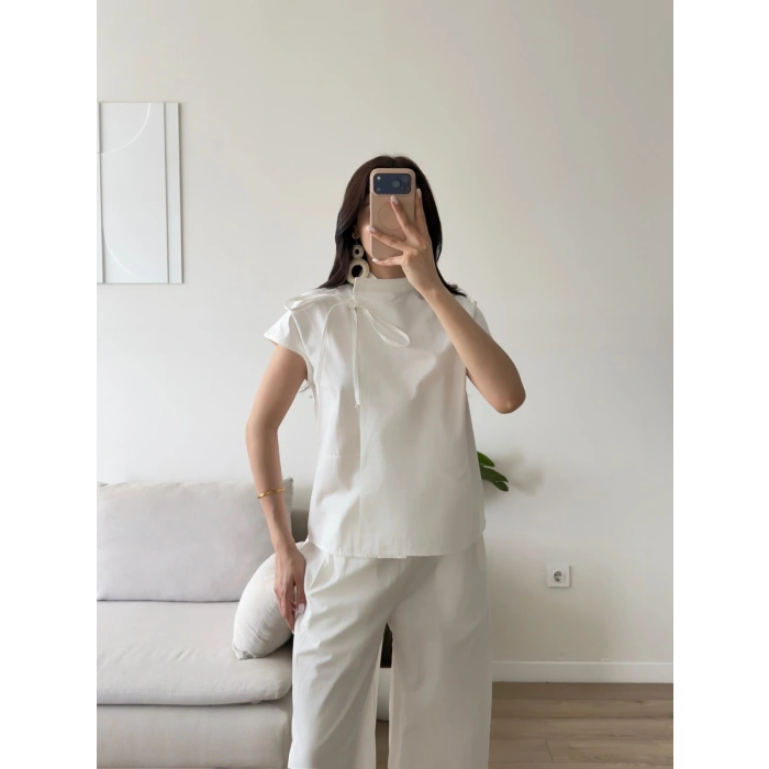 Poplin Balon Pantolon Takım - BEYAZ