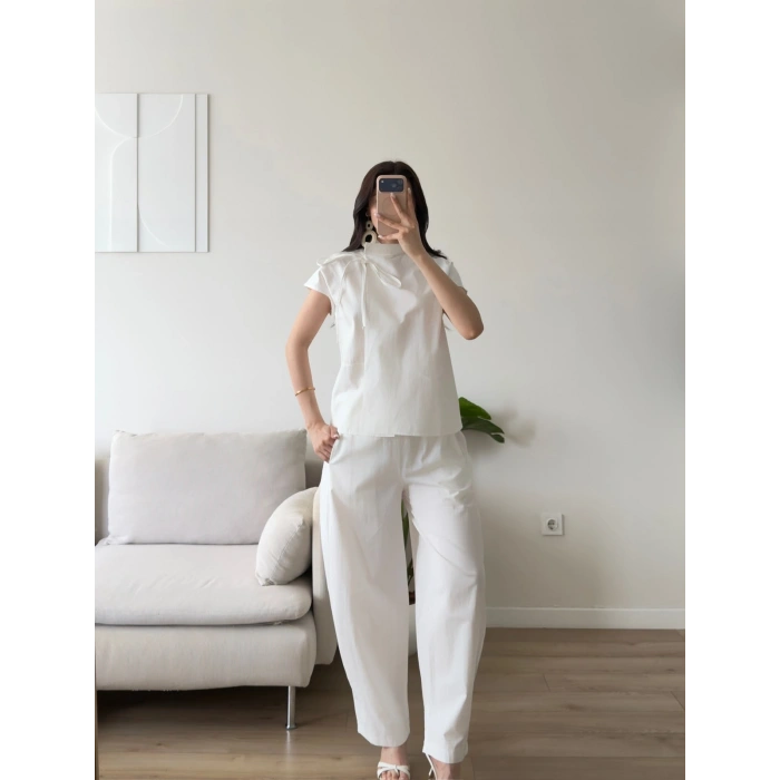 Poplin Balon Pantolon Takım - BEYAZ