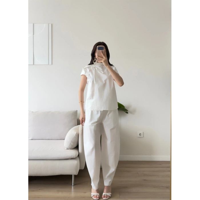 Poplin Balon Pantolon Takım - BEYAZ
