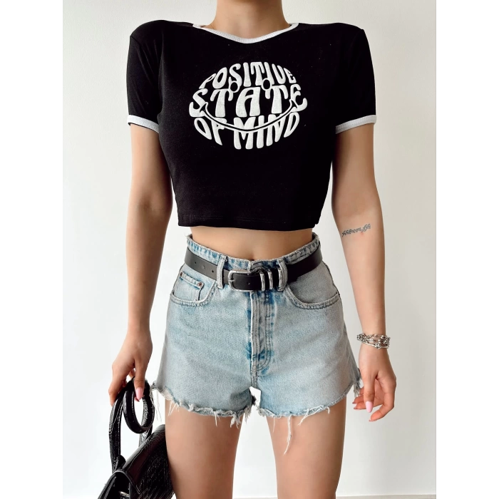 Positive State Of Mind Crop-SİYAH