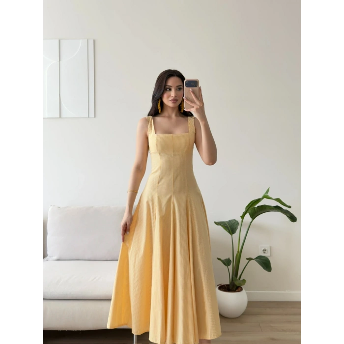 Pötikareli Midi Elbise - SARI
