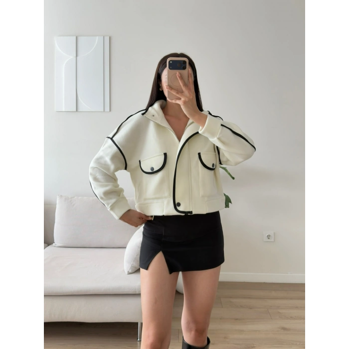 Premium Biyeli Oversize Ceket - BEYAZ