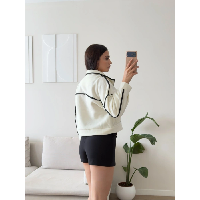 Premium Biyeli Oversize Ceket - BEYAZ