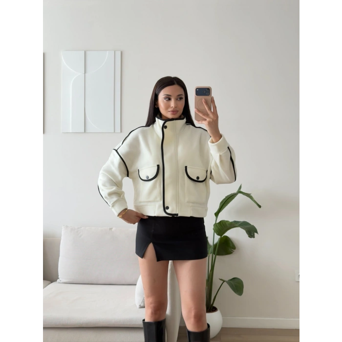 Premium Biyeli Oversize Ceket - BEYAZ