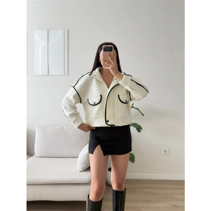 Premium Biyeli Oversize Ceket - BEYAZ