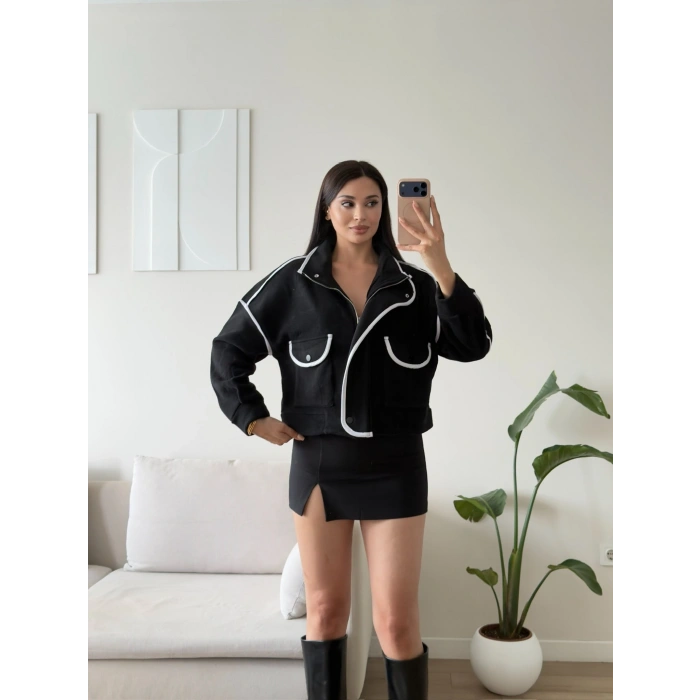 Premium Biyeli Oversize Ceket - SİYAH