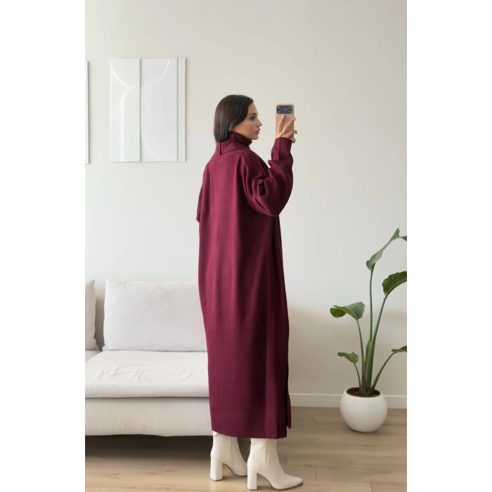 Premium Hırkalı Triko Elbise Takım - BORDO
