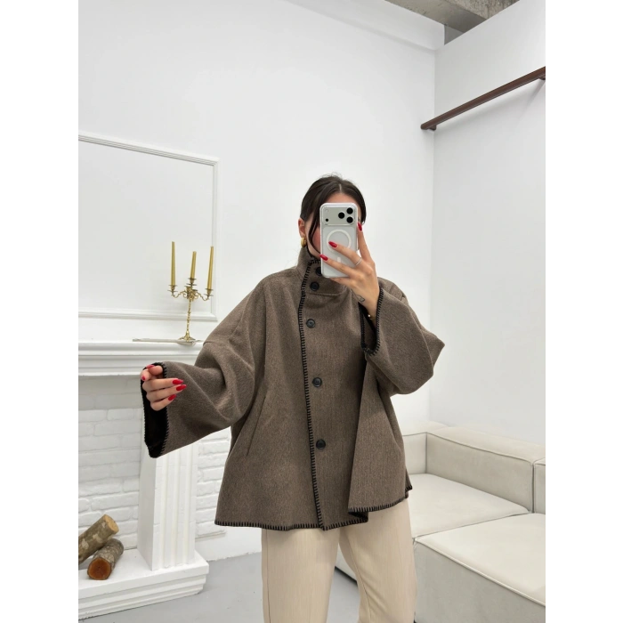 Premium Kaşe Düğmeli Ceket - VİZON