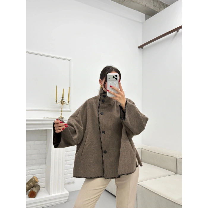 Premium Kaşe Düğmeli Ceket - VİZON