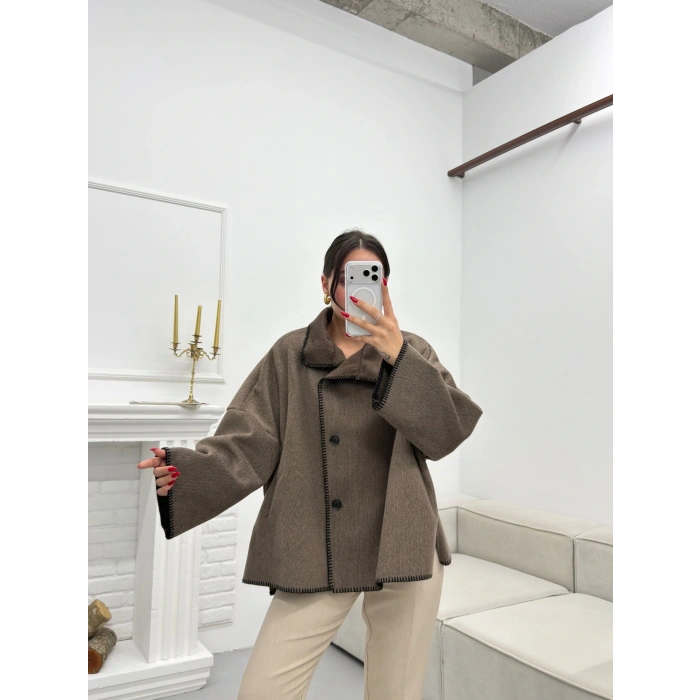 Premium Kaşe Düğmeli Ceket - VİZON