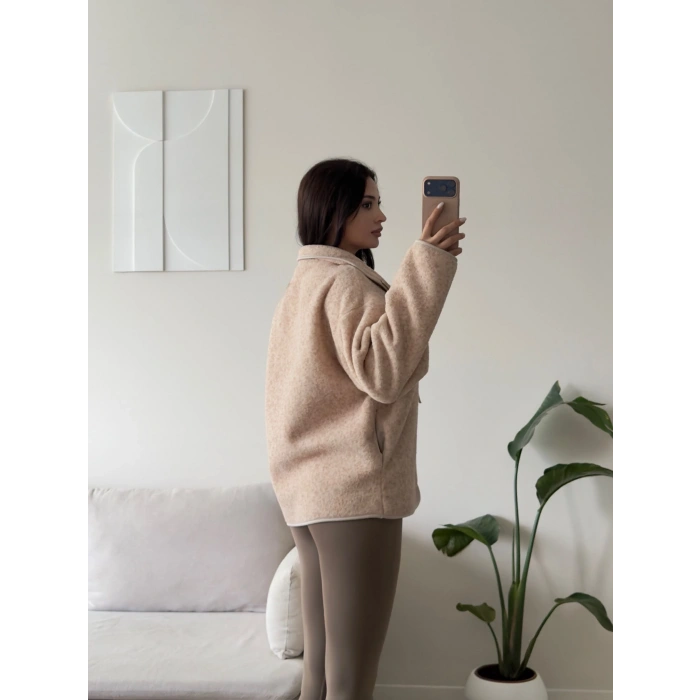Premium Kırçıllı Oversize Ceket - BEJ