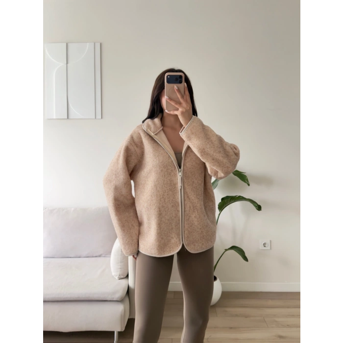 Premium Kırçıllı Oversize Ceket - BEJ