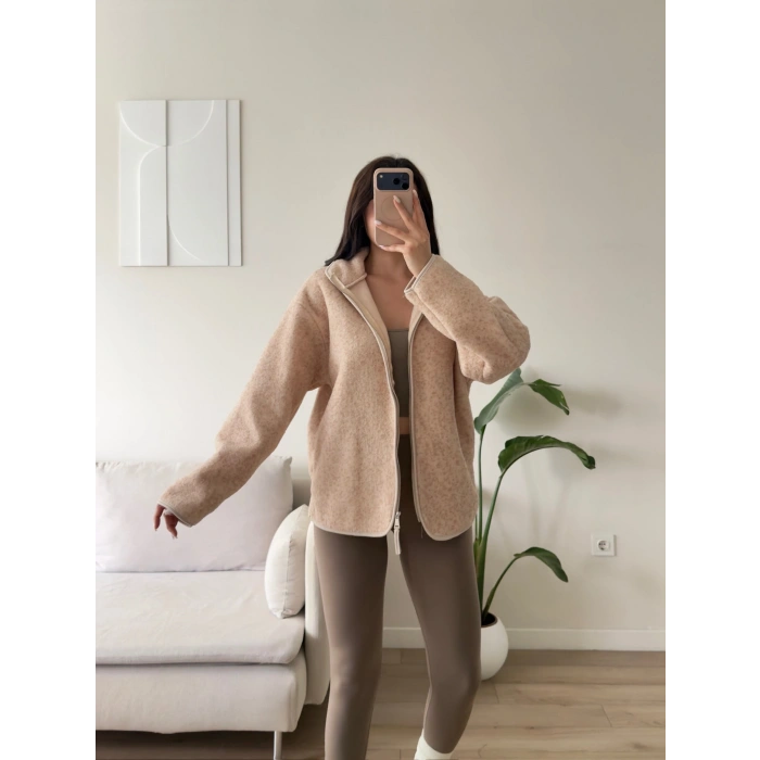 Premium Kırçıllı Oversize Ceket - BEJ